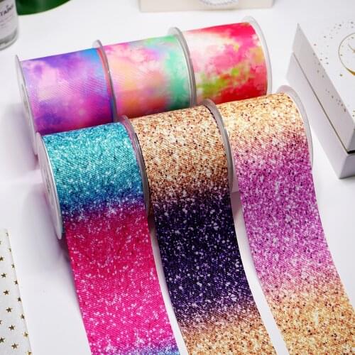 Choshim accessories 10 Yards Per Size Raindow Ombre Ribbon Printed Grosgrain Ribbon DIY Bow Bag Material 15521
