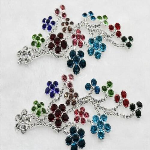 2pcs Sewing Rhinestones Applique color silver base sew on Clothing dress crafts
