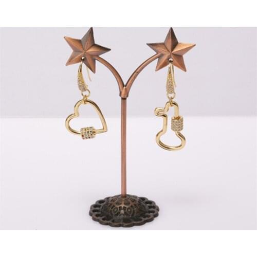 White mix tiny shining cz beads micro paved big asymmetry hollow heart key charm pendant dangle woman earring for gift