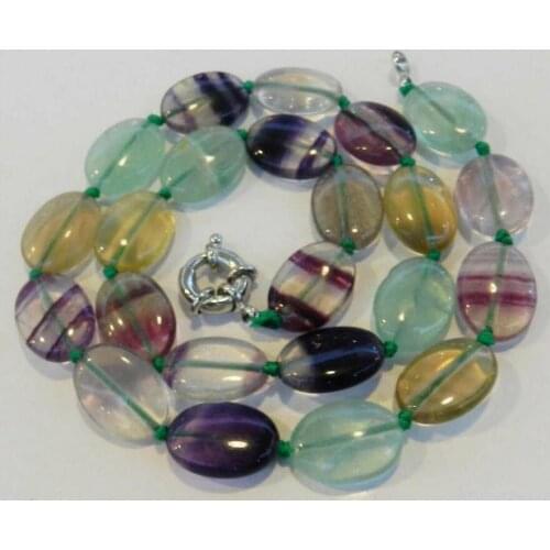 Free shipping Natural 13x18mm Egg-shaped Multicolor Fluorite Necklace 18"AA