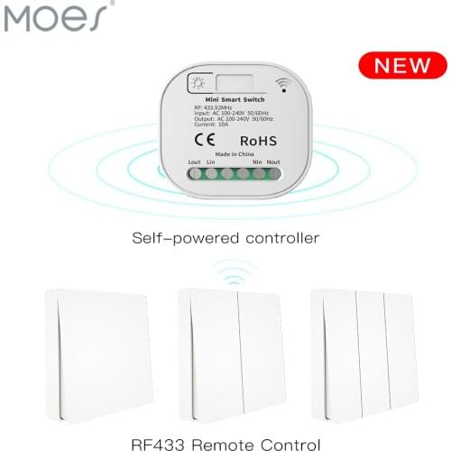 Moes RF433 Wireless Switch No Battery Remote Control Wall Light Switch Self Powered No Wiring Needed Wall Panel Transmitter