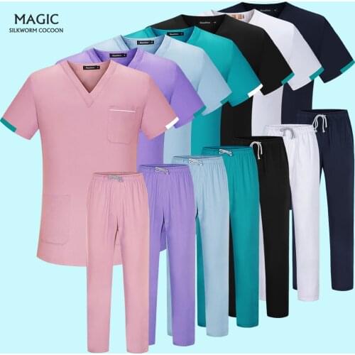 Hospital Doctor Uniforms Scrub Tops and Pants Unisex Spa Uniform Workwear Medical Nurse Uniforms Short Sleeve Beautician Uniform