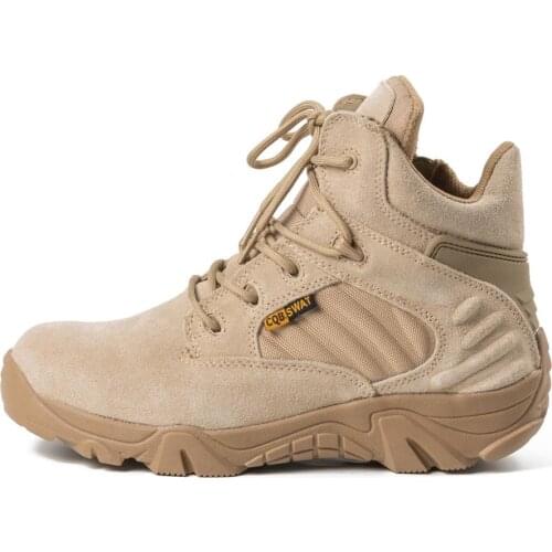 CQB.SWAT 6 Inch Genuine Leather Summer Tactical Fashion Desert Combat Military Boots for Men Shoe Big Size in Beige Color
