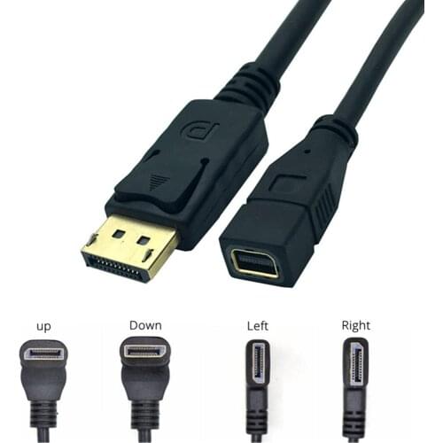 DisplayPort DP Male 90 Degree Right Angle to mini DP Female Cable for Displays Monitors