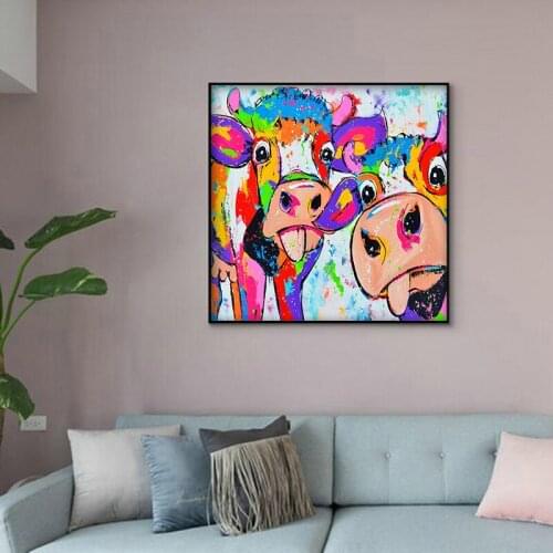 DIY digital painting cartoon cow animal painting decorative painting creative living room hand-painted decompression