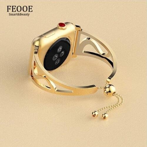 FEOOE Suitable for Apple iwatch1/2/3/4/5 stainless steel strap 18K gold bracelet tassel steel strap Gold LXY