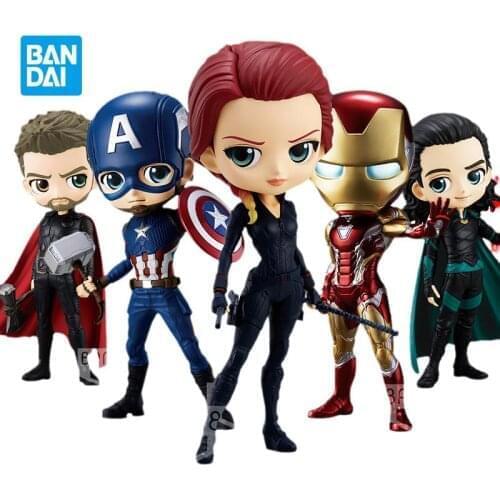 Bandai Banpresto Qposket Marvel Avengers Captain America Ironman Thor Loki Black Window Winter Soldier Action Figure Kids Toys
