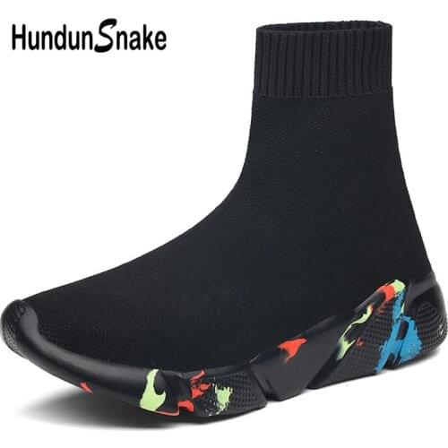Hundunsnake Big Size Womens Running Shoes Men Socks Sneakers For Women Sports Shoes Lady High Top Chaussure Femme Black B-037