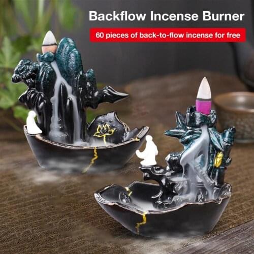 Ceramic Incense Burner Waterfall Rockery Backflow Waterfall With 60pcs Incense Cones Interior Decor Valentines Christmas Gift