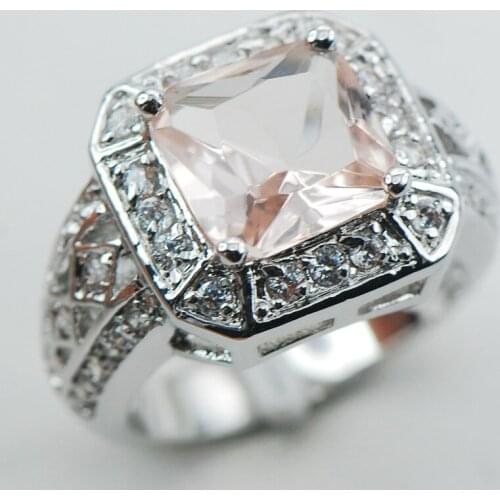 Morganite White Crystal Zircon 925 Sterling Silver Ring Size 6 7 8 9 10 F1068