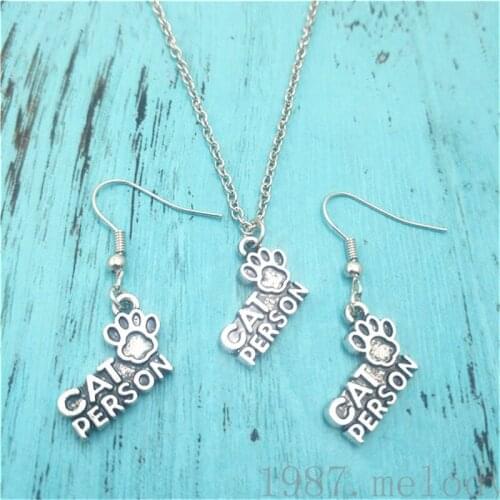 Cat Person Earring Necklace Sets Jewelry Set Antique,Beauty Vintage Fashion Women Christmas Birthday Girl Gifts