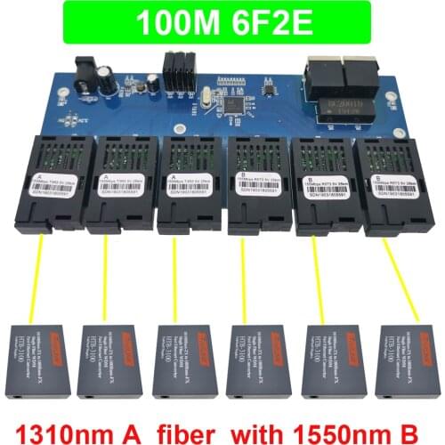 6F2E 10/100M Fast Ethernet switch Converter 25KM Ethernet Fiber Optical Media Converter Single Mode 2*RJ45 and 6*SC fiber Port
