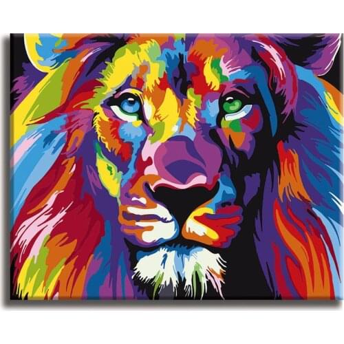 Colorful Lion Paint by Numbers Colorful Oil Painting Abstract 16x20 Framed DIY Paint by Numbers Kit for Adults Beginners