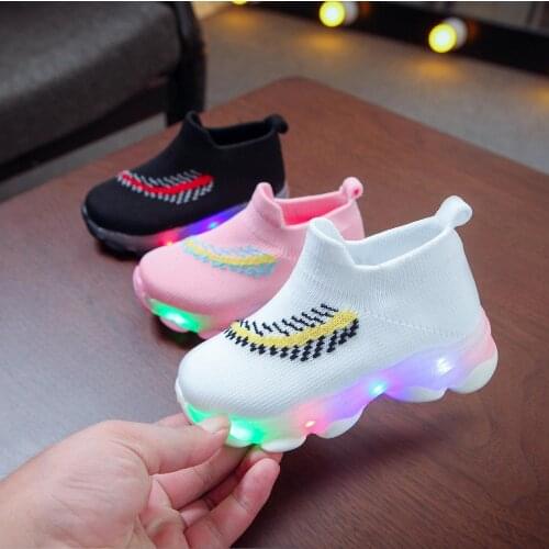 Kids Sneakers Toddler Baby Gilrs Boys LED Glow Casual Breathable Boys Shoes Kids Flying Knit Feather Sneakers Sport Shoes