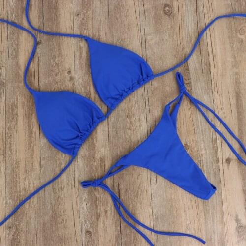 Hot Summer Women Bikini Set Bra and Side Tie G-String Thong Solid 2PCS Beach Triangle Swimsuits Bathing Suit With Pad