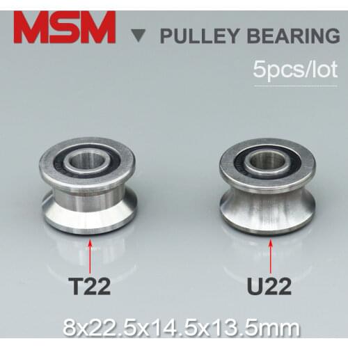 MSM 5pcs U22 8mm U Groove Ball Bearings T22 Track Pulley Roller Wheel M8 Bolt Screw 8x22.5x14.5x13.5mm Trace Rail Guide Bearing