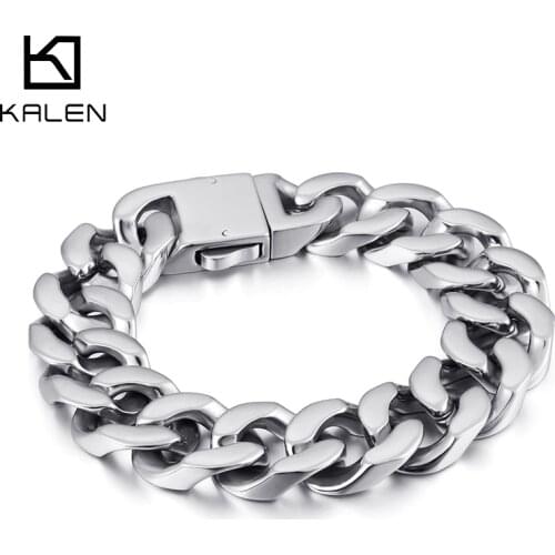 18mm Classic Shiny Chunky Cuban Chain Bracelet Men Titanium Steel Fashion Jewelry