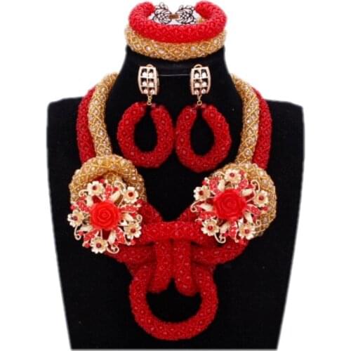 4UJewelry African Jewelry Set Beads Dubai Gold Color and Red Nigerian Wedding Necklace For Bride Women 2019 New Designs