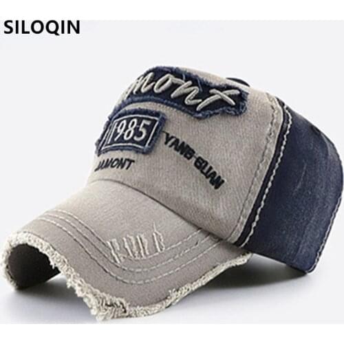 SILOQIN Men Women Novelty Washed Cotton Baseball Caps Snapback Cap New Letter Embroidery Distressed Decoration Bone Sports Cap