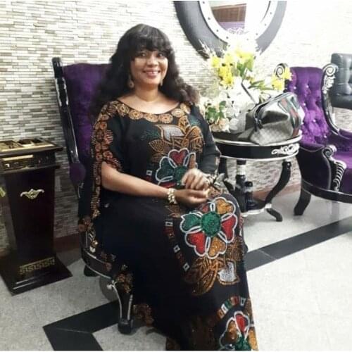 Loose New African womens clothing Dashiki Chiffon material Color full drill Long dress with orange underlining two piece set