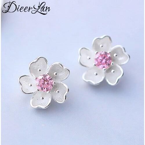 New Silver Color Pink Flower Earrings For Women Bijoux Bohemian Fashion Female Jewelry Brincos