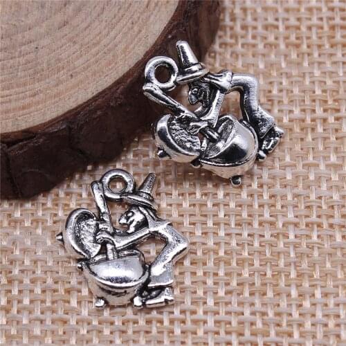 Jewelery Pendants Making Charms For Jewelry 20pcs Witch Pounding Medicine Charms 17x14mm Antique Silver Plated
