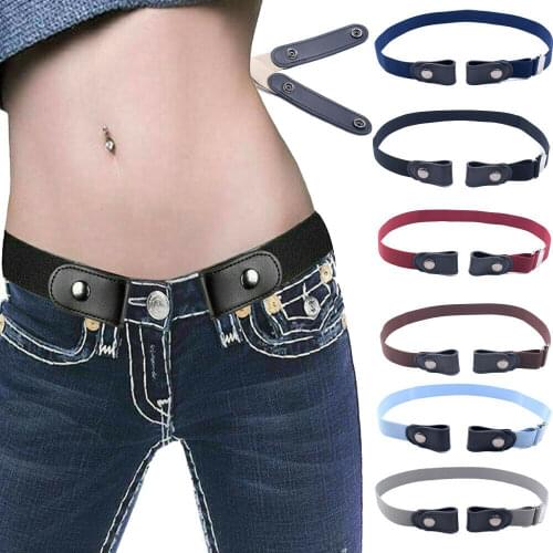 Women Hot Sale PU Canvas Buckle-Free Elastic Belts Invisible Belt for Jeans No Bulge Hassle Band Fashion Adjustable Button Belt