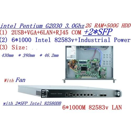 1U firewall server router with 6*inteL 1000M 82583v LAN with 2*SFP Intel G2030 3.0Ghz Support ROS RouterOS etc 2G RAM 500G HDD