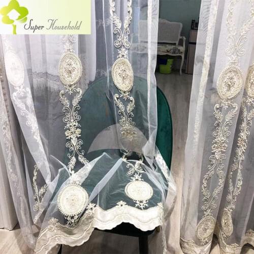 European Luxury Embroidery Beads Tulle for Living Room Window Screens High-grade Semi-Shading Sheer for Bedroom Drapes SP18#71