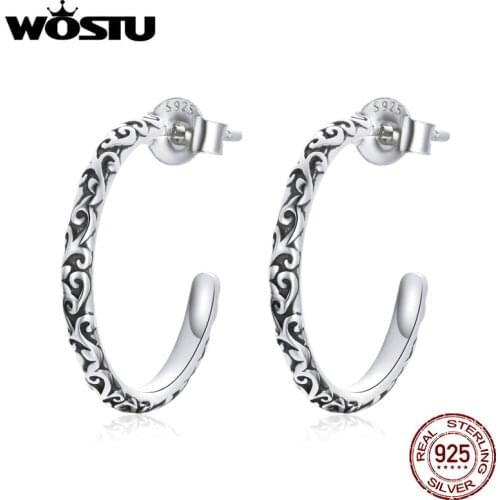 Wostu 925 Sterling Silver Stud Earrings Vintage Wreaths Classical Pattern Earrings Fine Silver Jewelry Brincos Gift DXE1129