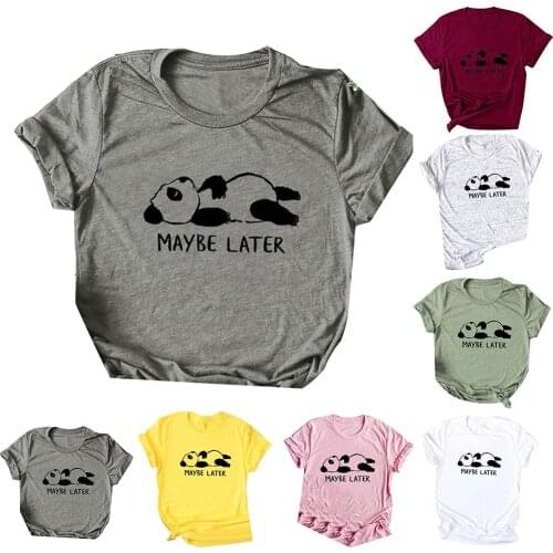 Cute Cartoon Panda Letter Print Women Plus Size Summer T-Shirt Short Sleeve Top