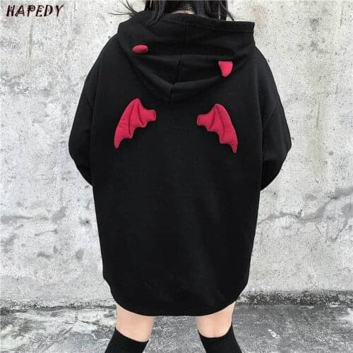 Spring Autumn Women Sweatshirts High Street Harajuku Cute Hoodies Punk Gothic Devil Horn Chic Hooded Pullover Loose Sweat CA6865