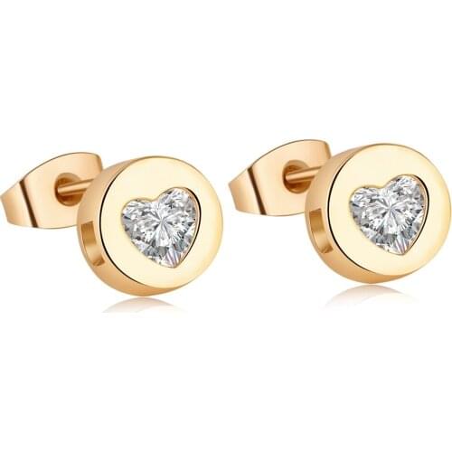 Love & Annie AAA CZ Women Shiny Earrings Heart Love Earrings Cute Gold Color Stud Earrings Girl Gift