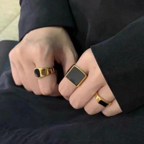 Gothic Ins Finger Ring Vintage Black Epoxy Rings for Women Goth Jewelry 2020 Gold Metal Hiphop Ring Femme Rock Rings Bijoux