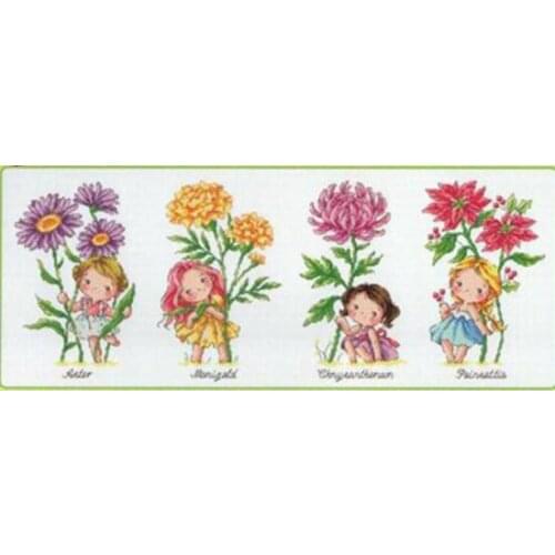 Gold Collection Counted Cross Stitch Kit Birth Flower September October November December Marigold Chrysanthemum Four Girls SO