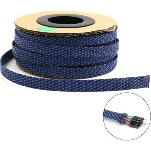 1 meters Black & Blue High quality 10mm Braid PET Expandable Sleeving High Density Sheathing Plaited Cable Sleeves DIY