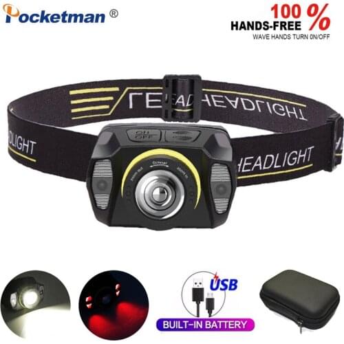 10000LM Portable Led Head Light With Sensor USB Rechargeable Headlamp Super Bright Waterproof Rotatable Zoom Lantern Lamp