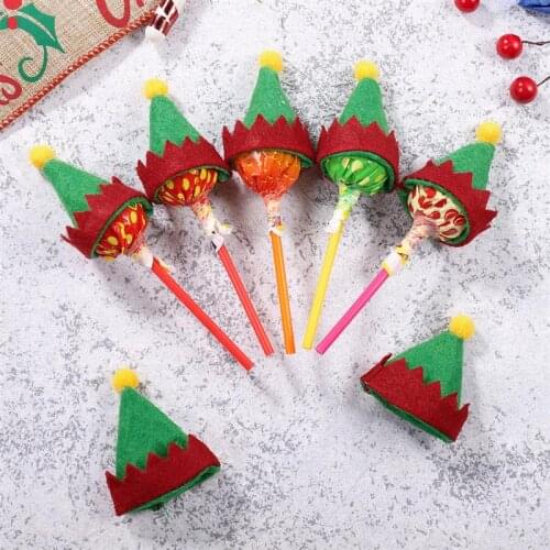 12pcs Mini Christmas Elf Caps Design Lollipop Hats Decors Nonwoven Candy Packing Hats Christmas Supplies for Home Shop Store