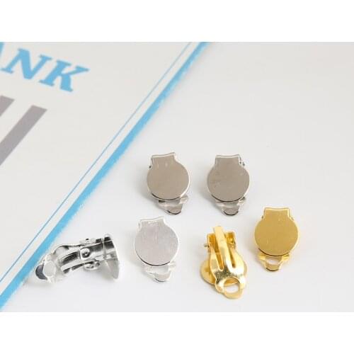 20pcs 10x17mm Gold Rhodium Color Earring Clips No Pierced Photo Glass Cabochon Settings Cameo Base For Jewelry Making Findings