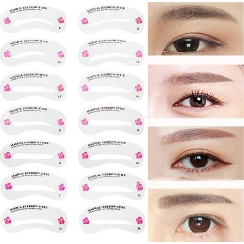 24Pcs/Set Pro Reusable Eyebrow Stencil Set Eye Brow DIY Drawing Guide Styling Shaping Grooming Template Card Makeup Kit #246931