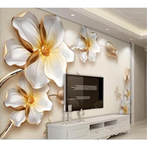 Beibehang 3D Stereo Luxury Gold Flower Jewelry TV Background Wall Customized Living Room Bedroom Sofa Wallpaper