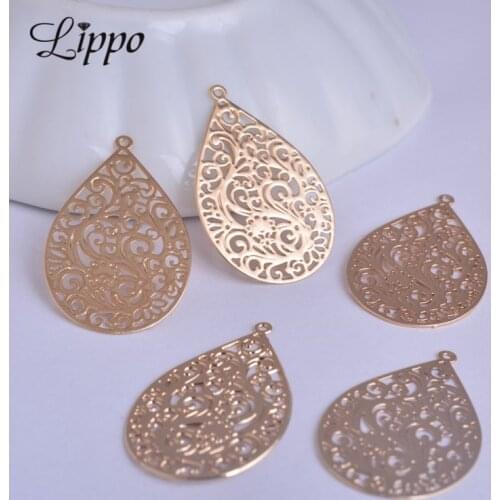 50pcs/lot 18*30mm AC6450 Filigree Water Drop Charms Kc gold color Brass Teardrop Pendant DIY Necklace Pendant