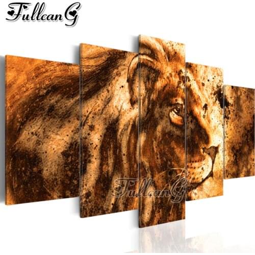 FULLCANG 5 piece diy diamond painting golden Lion King full square/round drill 5d mosaic embroidery animals needlework FC2275