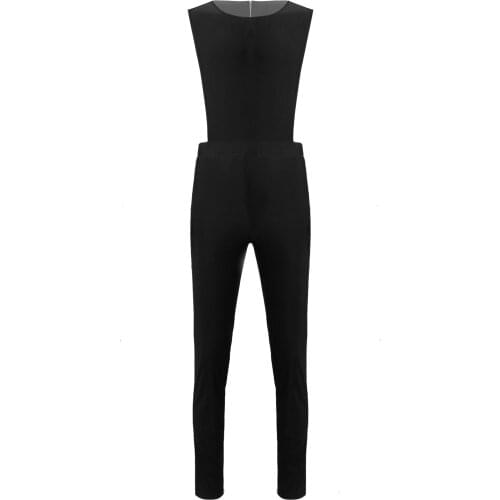 Summer Men Round Neck Bodysuit Back Zipper Sleeveless Crop Top with Long Pants Sexy Lingerie Sets Exotic Costume for Stage Show