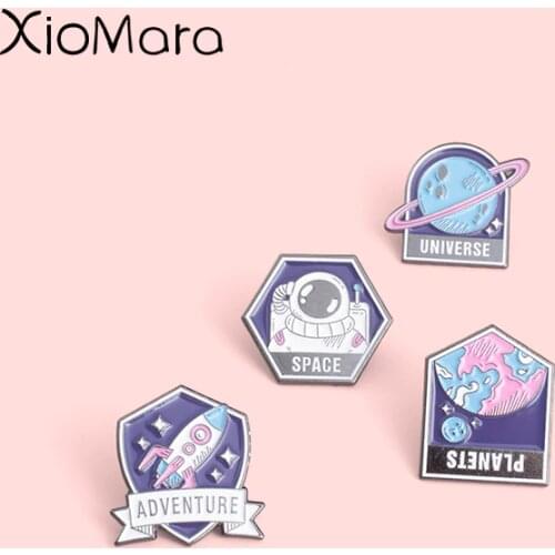 Astronaut Universe Planets Space Rocket Enamel Pins Adventure Brooches For Friends Lover Lapel Pin Cartoon Badge Jewelry Gifts