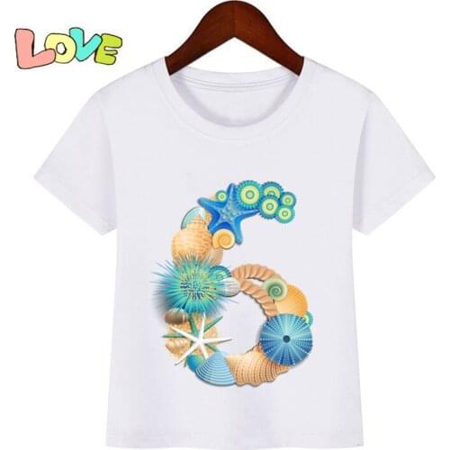 Kids Cartoon SEA Style Birthday Print T Shirt Children Birthday Hawaii Number T-shirts Boy&Girl Funny Gift Tshirt Present
