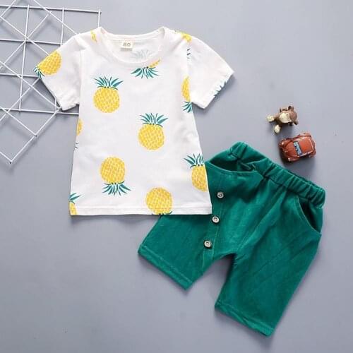 Boys T-shirt Pineapple Printing Thin Pure Cotton Children Fashion Boys T-shirt Shorts Set for Summer