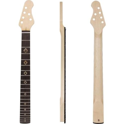 Kmise Electric Guitar Neck Canada Maple 22 Frets HPL Fingerboard Maple Leaf Inlay Dots Bolt on C Shape Clear Satin