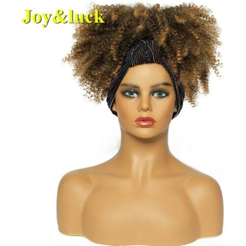 Joy&luck Short HeadBand Wig Afro Kinky Curly Color Turban Wrap Wig For African Women Synthetic Wig