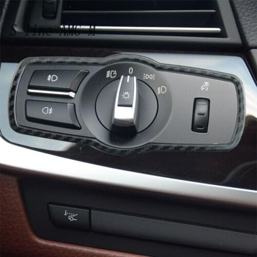 Carbon fiber Car Headlight Switch Buttons Decorative Frame Cover Trim Stickers For BMW 5 7 Series X3 X4 F10 F07 F01 F02 F25 F26